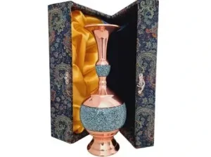 25cm Persian turquoise inlay copper vase inside decorative box – top view