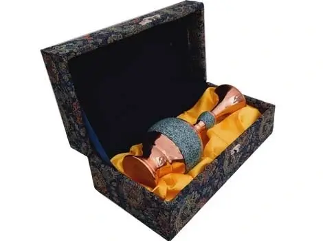 "25 cm turquoise-inlaid copper vase in product gift box, handcrafted Persian artwork