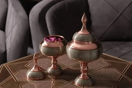 Two Mes Pardaz candy or nut bowls with hand-painted floral designs