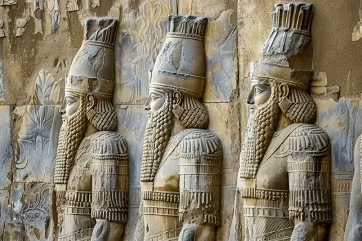 Symbol of ancient Persian power – Achaemenid soldiers engraved on stone at Persepolis