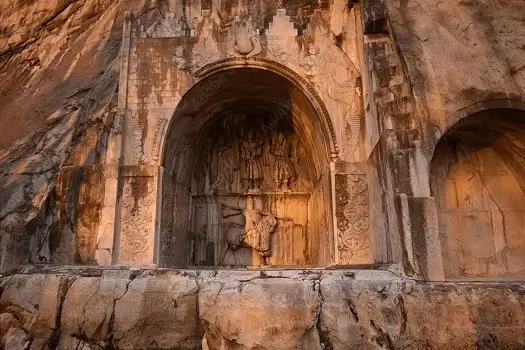 Rock reliefs of Sassanid kings at Taq-e Bostan in Kermanshah