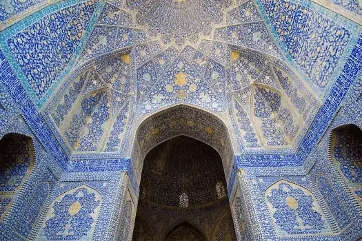 Shah Mosque entrance arch with Persian tile patterns