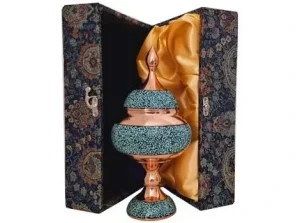 Close-up of Turquoise Inlay on Persian Candy Dish