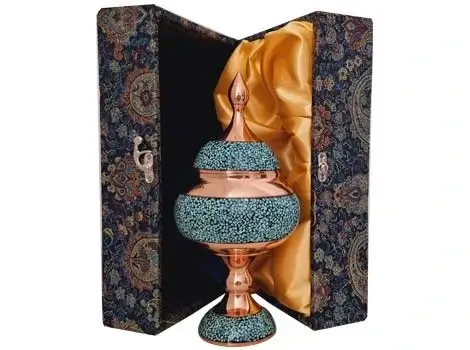 Close-up of Turquoise Inlay on Persian Candy Dish