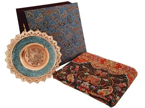 Handmade Persian Turquoise Plate on Termeh Cloth