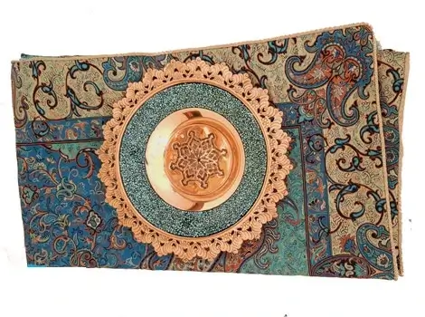 Close-up of Turquoise Inlay Plate and Termeh Fabric