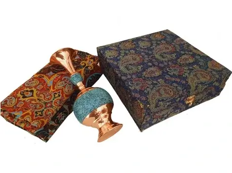 Close-up of Persian Turquoise Vase and Termeh Weave