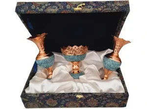 Turquoise Inlay Flower Holders and Nut Bowl Gift Box