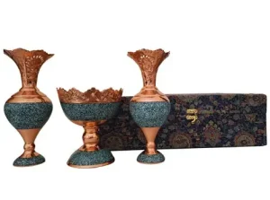 Standing Turquoise Inlay Flower Holders and Bowl with Gift Box