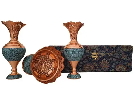 Turquoise Inlay Flower Holders Standing with Lying Nut Bowl