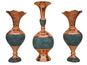 Standing Cherry-Shaped Turquoise Vase with Sonboldans – Persian Gift Set