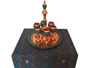 Turquoise Inlay Pitcher and Goblets Displayed on Tray