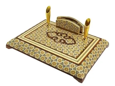 Diagonal view of Persian Khatam double-tube pen holder