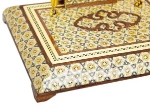 Close-up of Khatam inlay and metal tubes on pen holder