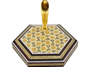 Top view of square Khatam pen holder with single tube