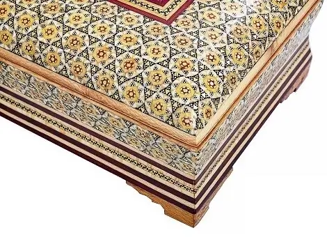 Close-up of Khatam marquetry on Persian cutlery box