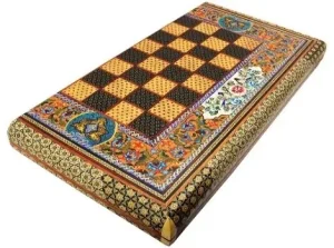 Folded Persian chess board with Khatam marquetry and floral design