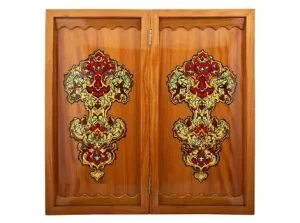 Open Persian backgammon board with hand-painted Gol-o-Morgh artwork