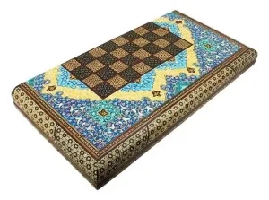 Folded Persian chess board with Khatam inlay and Tazhib painting