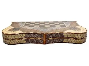 Folded Persian chess and backgammon board with Khatam inlay – side view