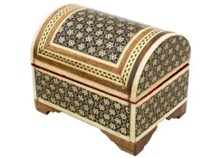 Closed Persian Khatam ring box with curved lid and legs