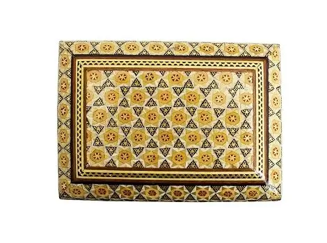 Close-up of Persian Khatam inlay on jewelry box lid