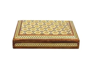 Closed Persian jewelry box with Khatamkari design