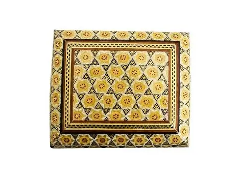 Detailed close-up of Khatam inlay on box lid