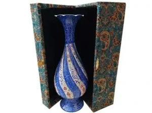 25 cm hand-painted Minakari copper vase standing upright