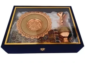 Handmade Scalloped Edge Copper Plate with Khatam Inlay – 25cm