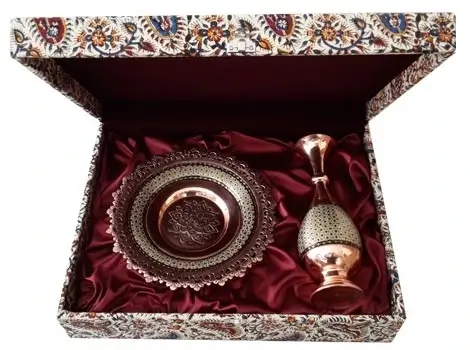 Scalloped-edge copper plate with Persian Khatam marquetry