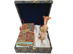 Persian Copper Khatam Vase with 1x1m Termeh Cloth – Gift Set