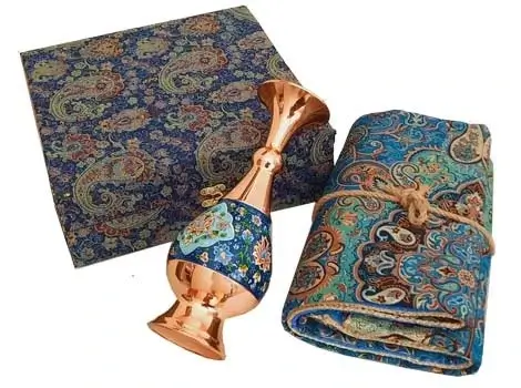 Mes Pardaz vase and Termeh cloth outside gift box