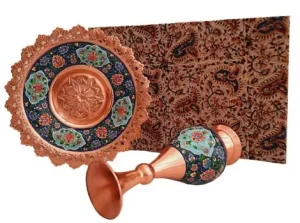 Hand-painted copper vase and plate with gift box – Persian Mes Pardaz style