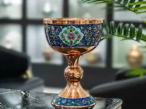 Hand-painted copper Sangab bowl on granite countertop in modern interior