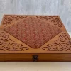 Decorative wooden gift box with floral cut-out design and central velvet panel – Arghavan style