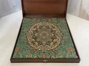 Shiva design silk termeh in Arghavan wooden velvet gift box